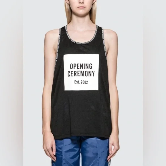 Opening Ceremony Unisex BOX LOGO MESH TANK, black and white size M - Picture 1 of 9